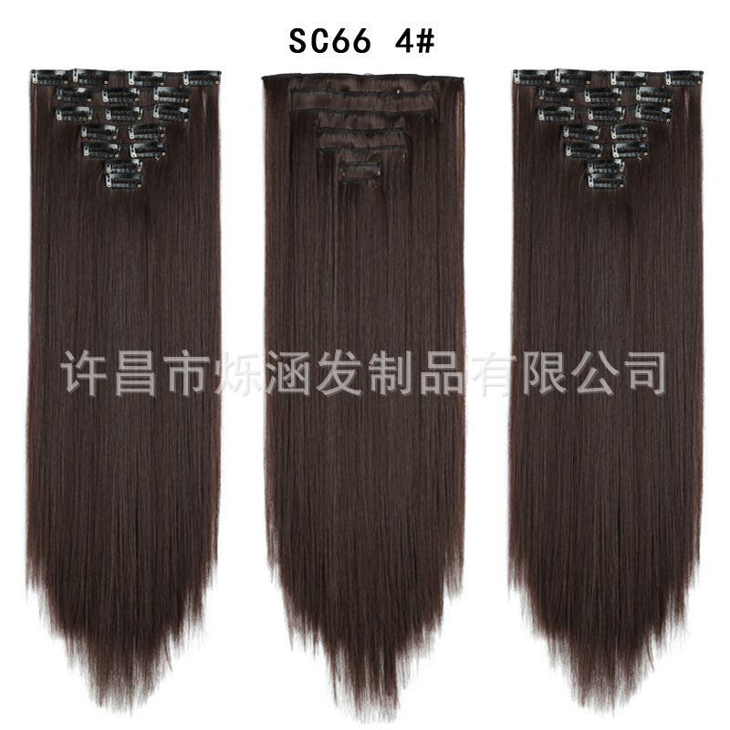7-Piece Traceless Long Straight Hair Extensions – High-Temperature Silk, 57 Colors