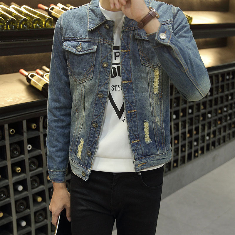 Men’s Slim-Fit Vintage Denim Jacket for Autumn – Korean Style Cotton Jacket