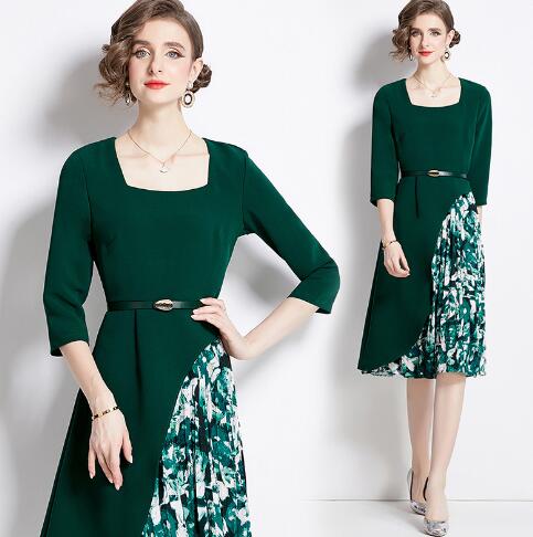 Women’s Floral Chiffon A-Line Dress – Long Sleeve Slim-Fit Elegant Dress