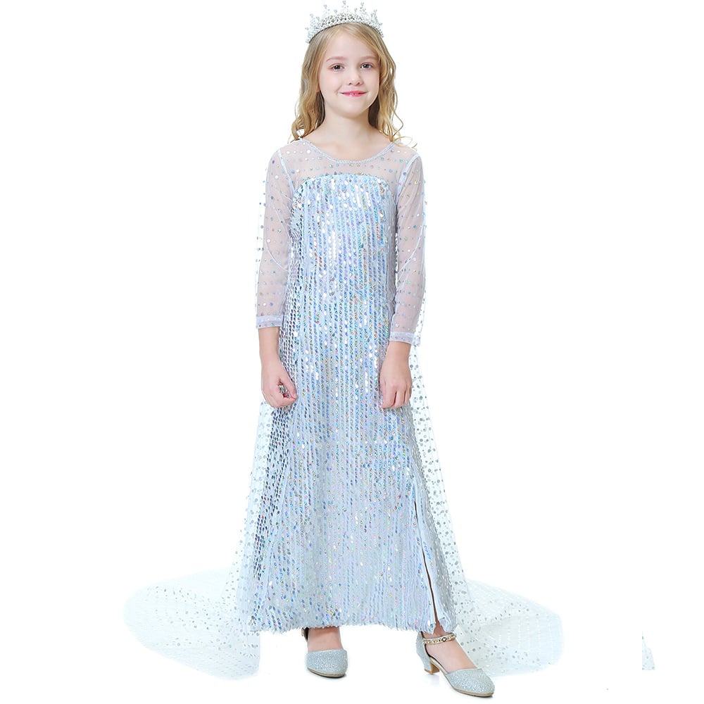 White Sequin Dress for Girls – Princess-Style Party Dress with Cotton Lining