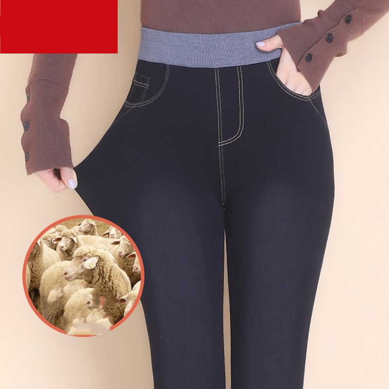 Women’s Velvet High-Rise Elastic Jeans – Warm Stretch Slim-Fit Denim Pants