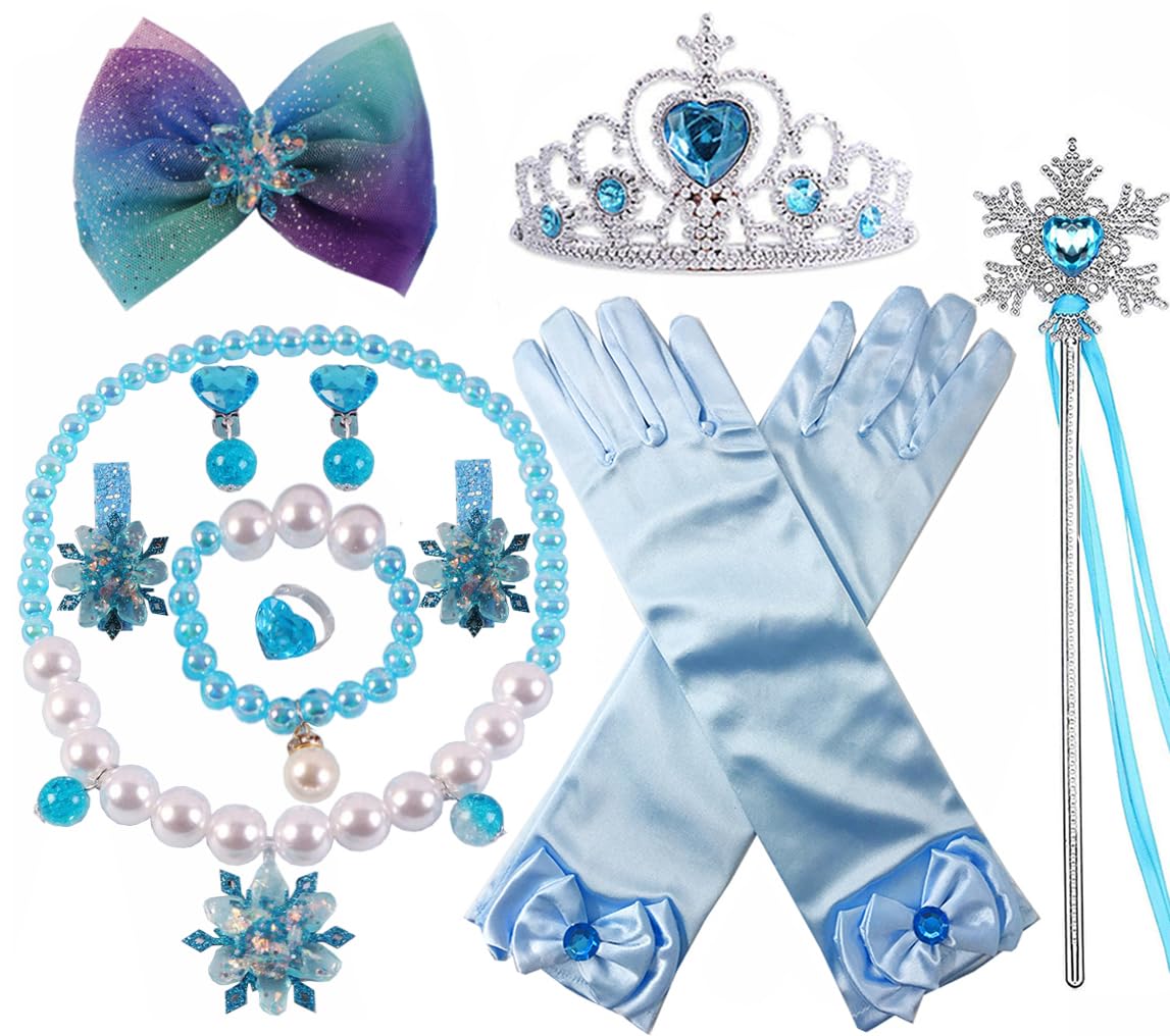 Ice Princess Costume Accessories Set – Tiara, Wand, Gloves & Necklace for Girls