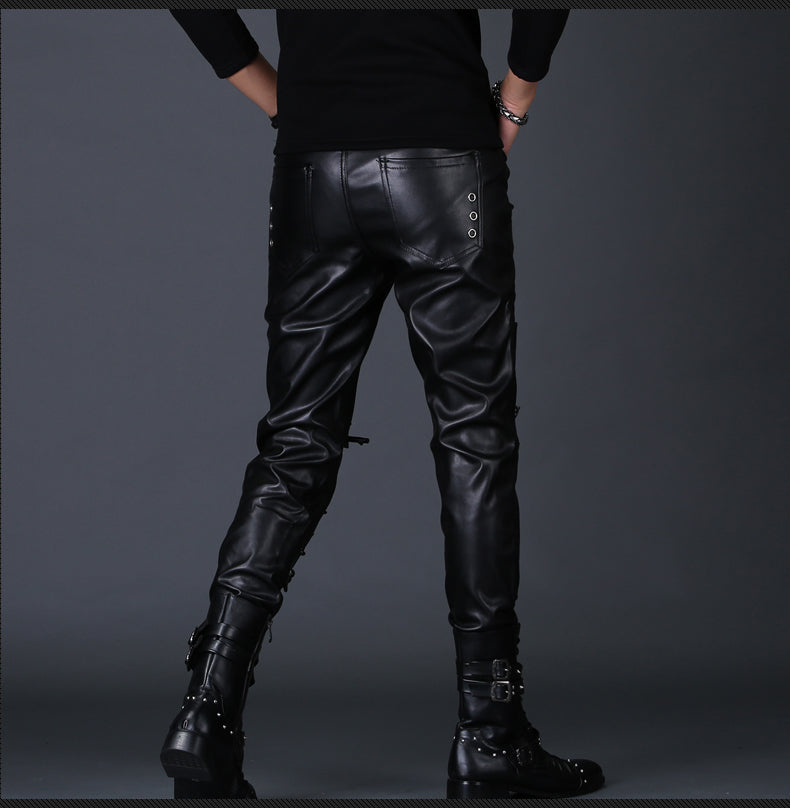 Men’s Skinny Leather Motorcycle Pants – Slim Biker Trousers