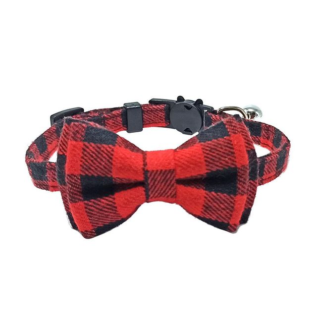Cotton Cat Collar with Plaid Bow Tie & Removable Bell – Adjustable 28CM Pet Collar