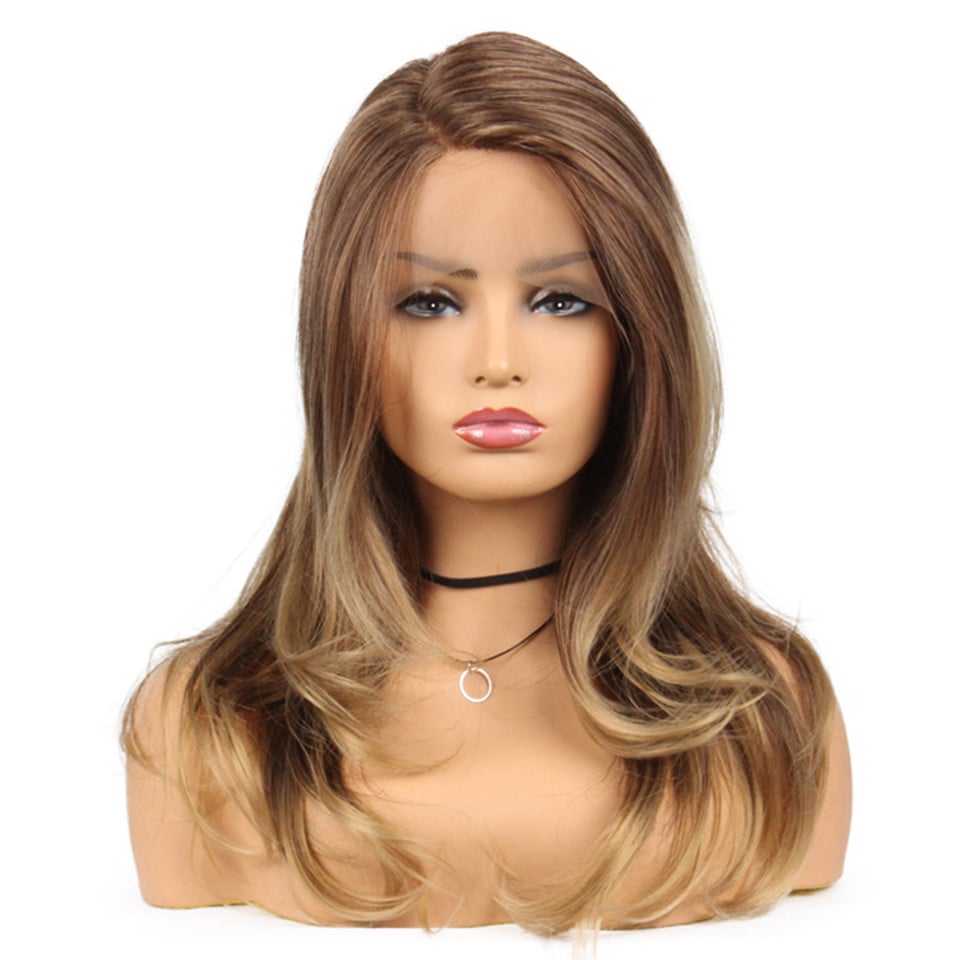 European American Lace Wig for Women – Gold High-Temperature Silk Wig with Side Bangs
