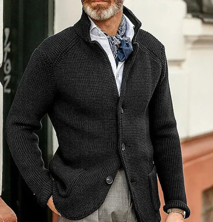 Men’s Knitted Sweater Coat – Acrylic Casual Warm Knit Cardigan, 15 Colors, S–4XL