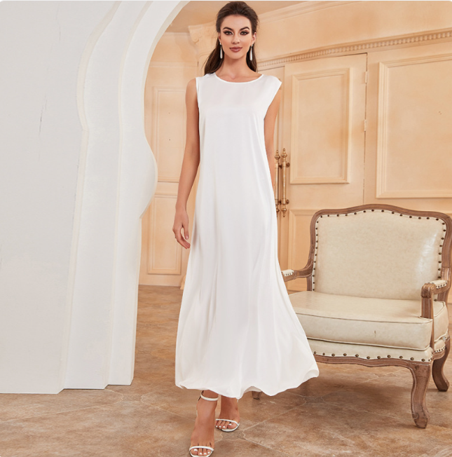 Women’s Elegant White Satin Tank Dress – Sleeveless Party & Evening Dress