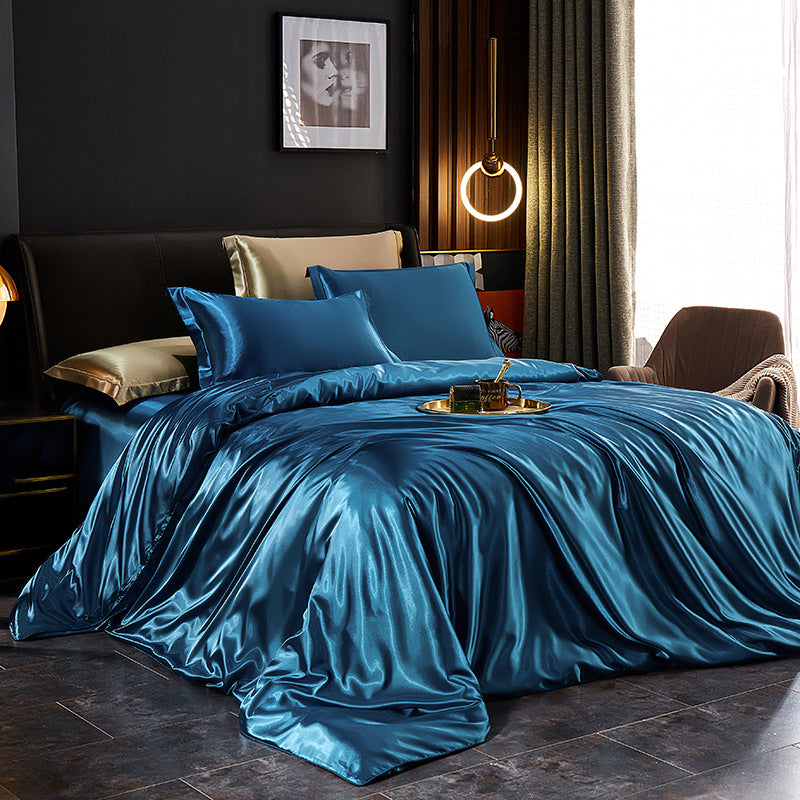 Luxury Silk Bedding Set with Solid Color Duvet Cover – Elegant Soft Bed Set