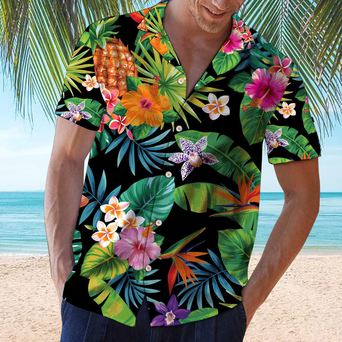 Men’s Hawaiian Cotton Beach Shirt – Breathable Stretch Casual Summer Shirt, S–3XL