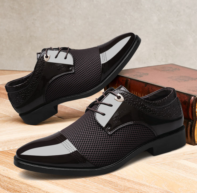 Men’s Shiny Pointed-Toe Dress Shoes – Elegant Formal Footwear