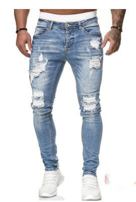 Men’s Ripped White Jeans – Distressed Casual Denim Trousers