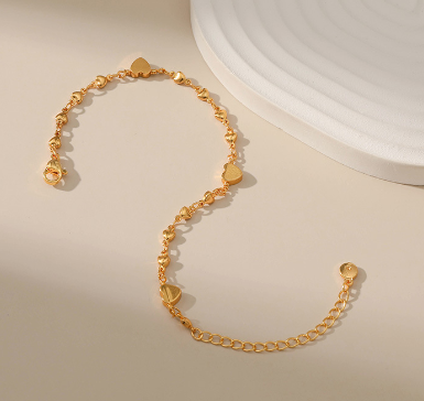 18K Solid Gold Heart Design Versatile Anklet