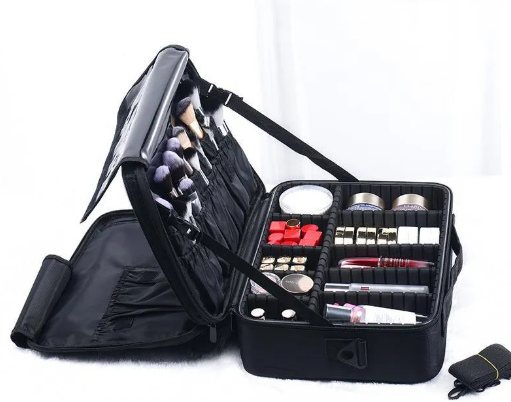 Women's Beauty Storage Bag – Multi-Layer Leather Cosmetic Organizer