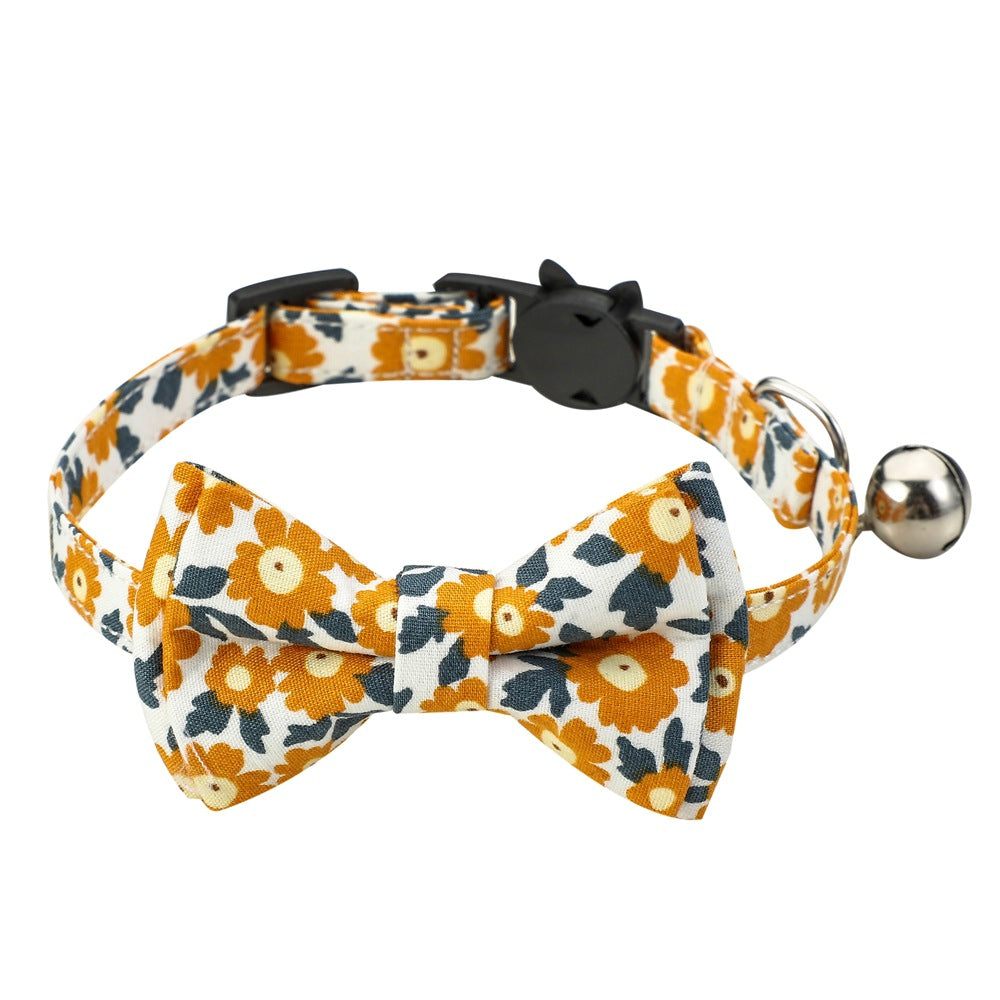 Cotton Floral Cat Collar with Bow – Adjustable 28CM Fashion Collar & Scarf for Cats