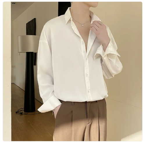 Men’s Retro Tencel Non-Iron Long Sleeve Shirt – Korean Style Draped Casual Shirt