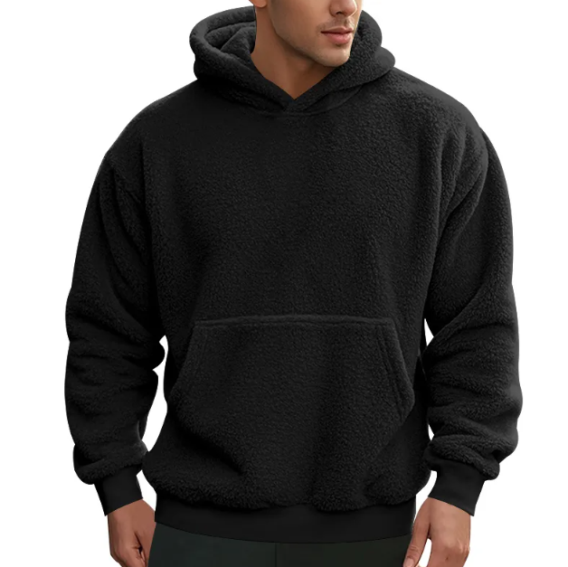 Men’s Double-Sided Velvet Loose Sweater – Polyester Casual Pullover with Patch Pocket, 5 Colors, S–3XL