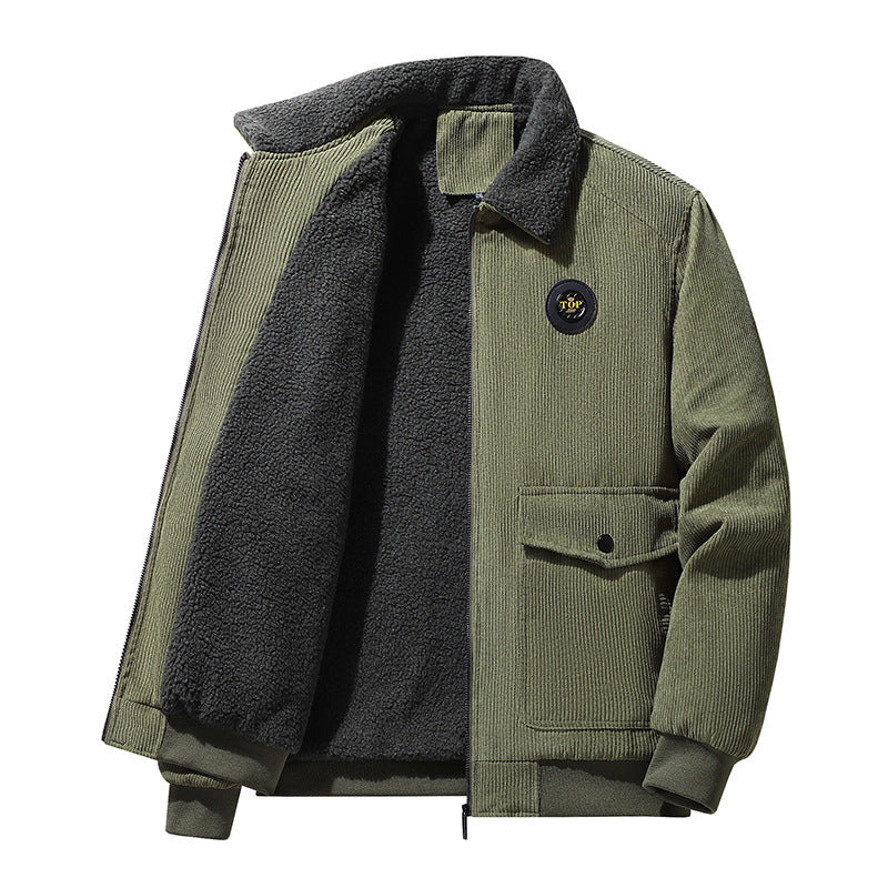 Men’s Thickened Corduroy Lapel Jacket – Warm Lamb Wool Cotton Winter Coat