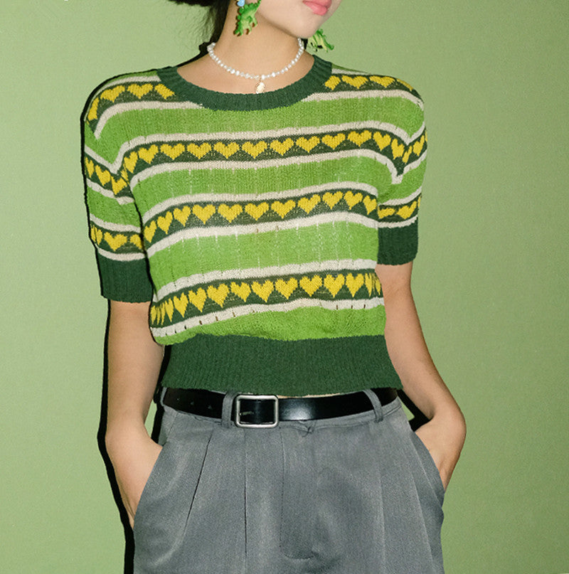 Avocado Green Knit Short Sleeve T-Shirt for Women