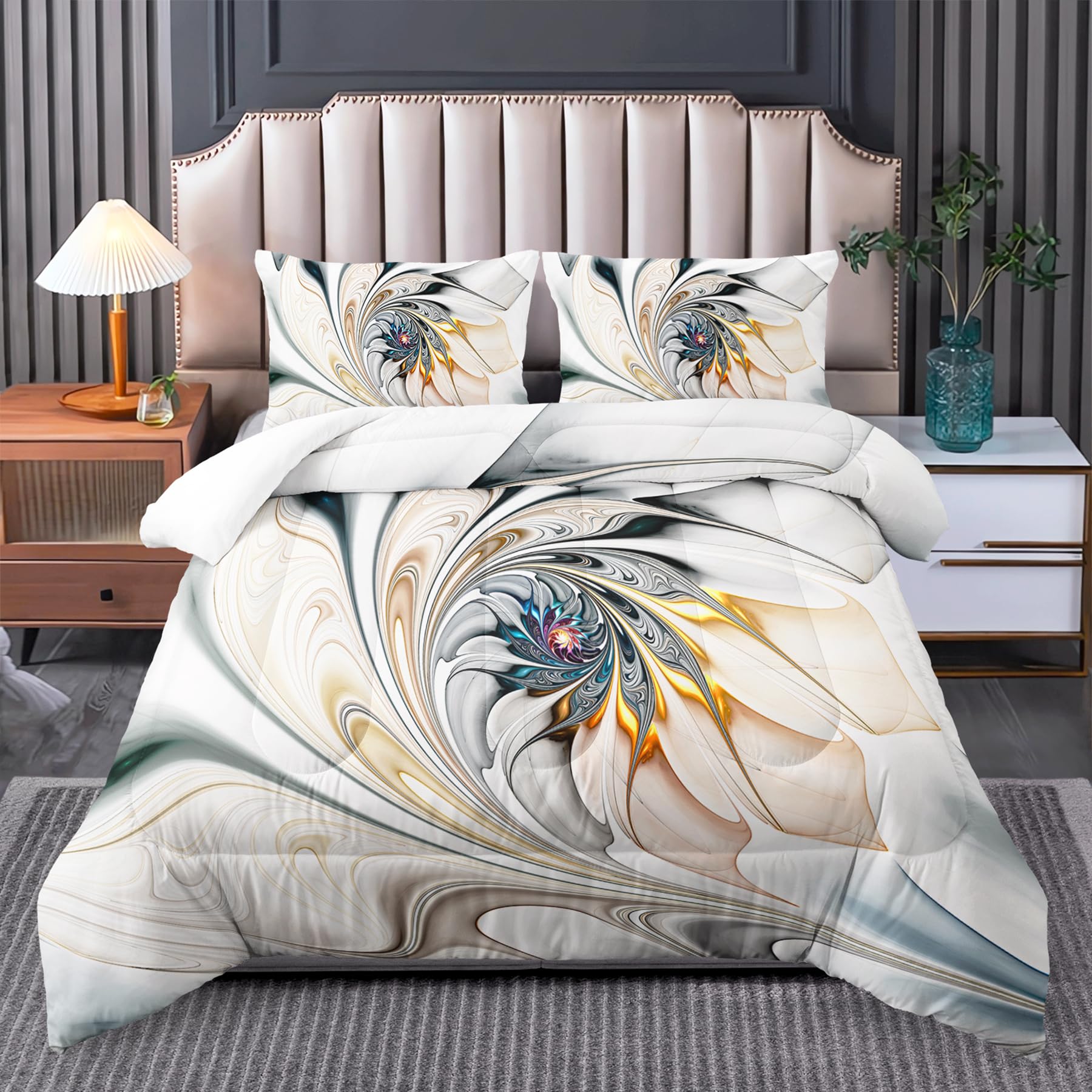 Black & White Marble Twin Bedding Set – Geometric 4-Piece Comforter Set