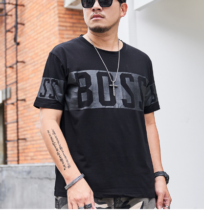 Men’s Plus Size Black Graphic T-Shirt – Oversized Loose Fit Summer Tee, XXL–7XL