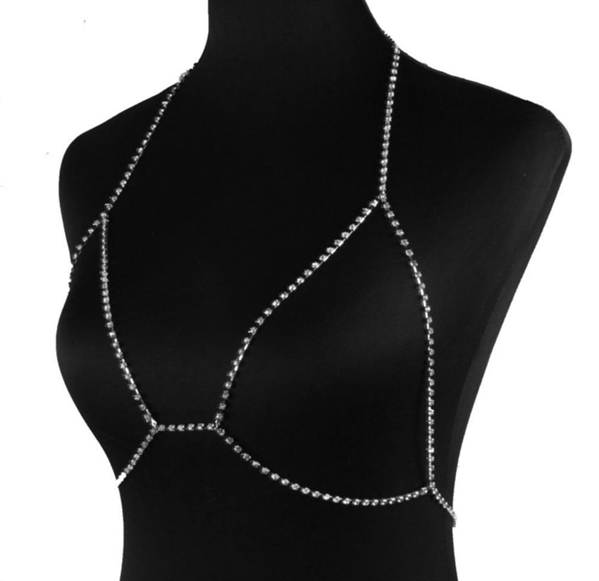 Women’s Rhinestone Chest Body Chain – Gold & Silver Statement Fashion Jewelry