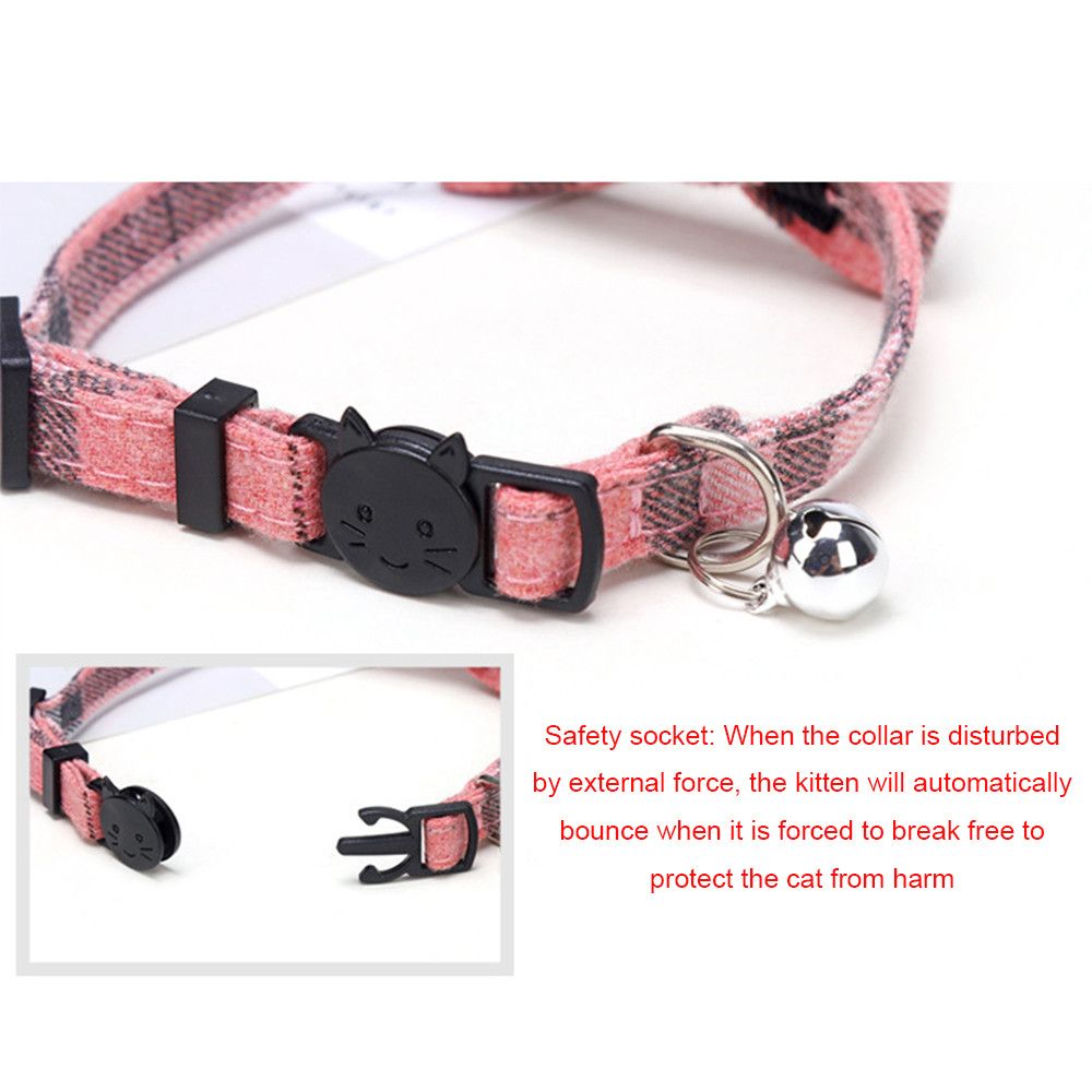 Cotton Cat Collar with Plaid Bow Tie & Removable Bell – Adjustable 28CM Pet Collar