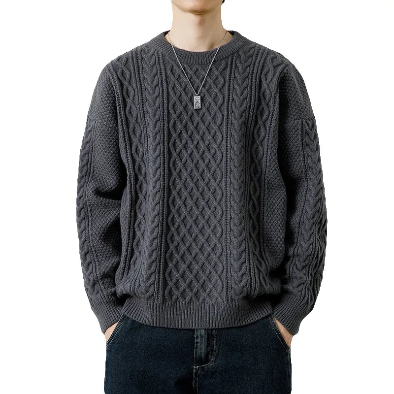Men’s Twist-Weave Round-Neck Sweater – Textured Casual Knitwear – USA