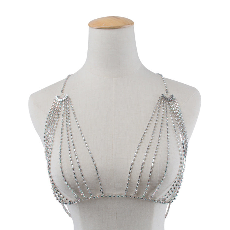 Women’s Rhinestone Heart Body Chain – Adjustable Gold & Silver Chest Jewelry, 21–50cm