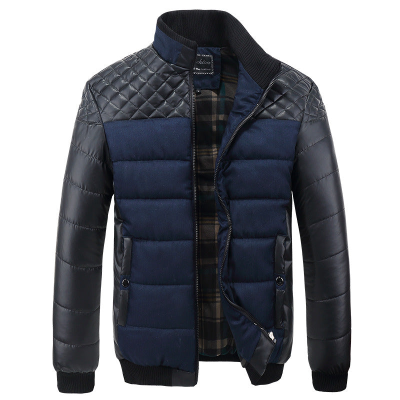 Men’s Cotton Jacket – Solid Color Spliced Casual Outerwear USA