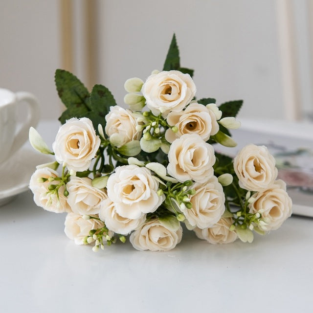15-Head Princess Rose Bouquet – Elegant Silk Floral Arrangement for Home & Wedding Decor