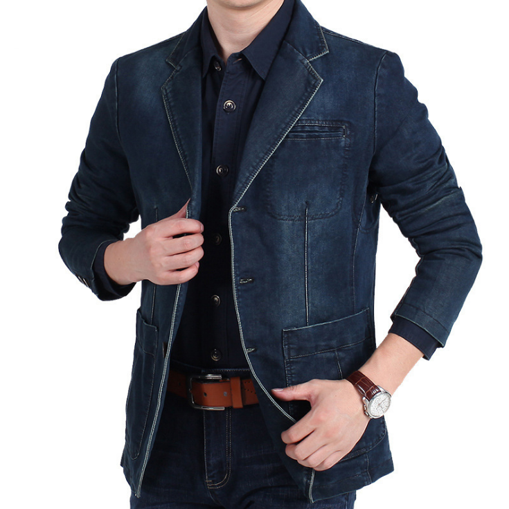 Men’s Cotton Denim Blazer Jacket – Loose Fit Casual Denim Suit Jacket, M–4XL
