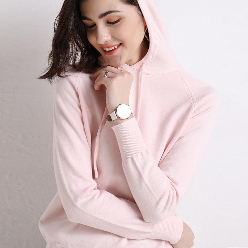 Women’s Lightweight Hooded Knit Sweater – Printed Long Sleeve Casual Pullover, 14 Colors, M–2XL