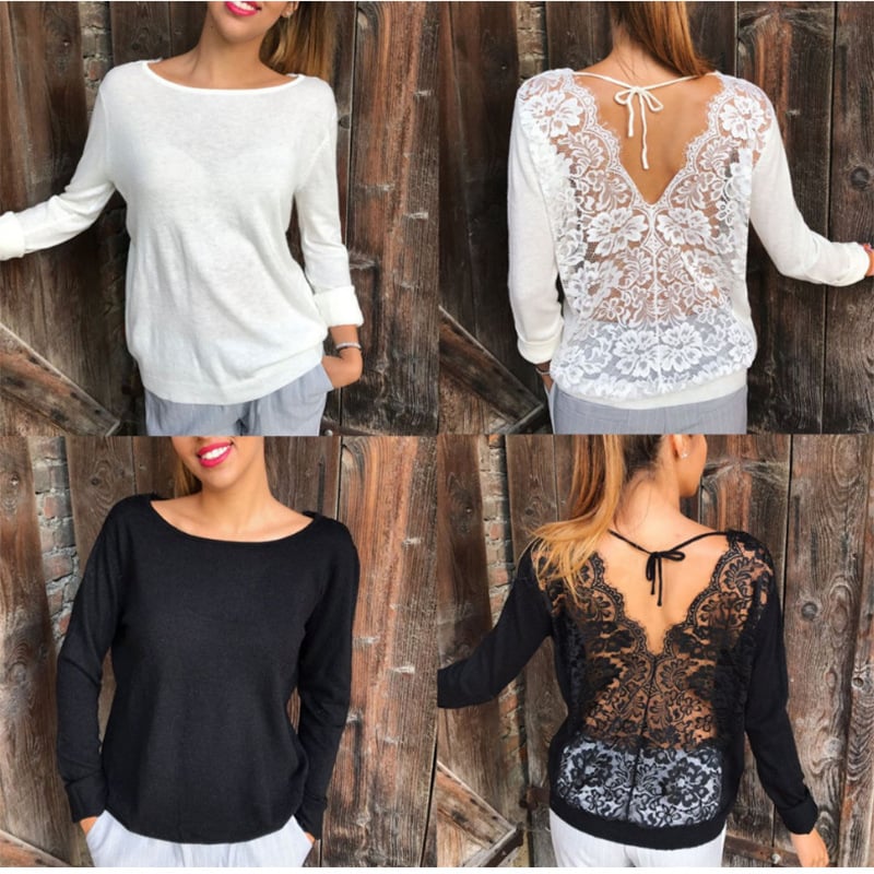 Open Back Mesh T-Shirt with Lace Stitching for Women