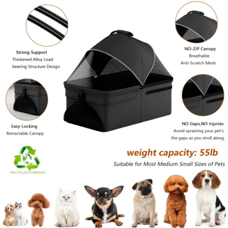 2-in-1 Folding Pet Stroller – Removable Travel Carrier for Small & Medium Dogs & Cats