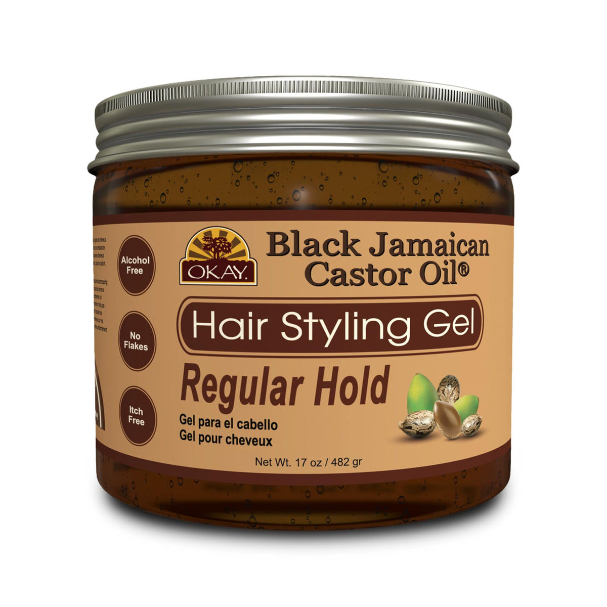 OKAY Black Jamaican Castor Oil Hair Styling Gel – Regular Hold, Alcohol-Free