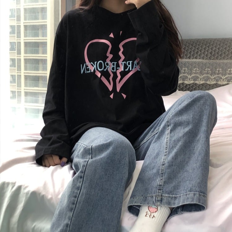 Love Print Long Sleeve T-shirt for Women