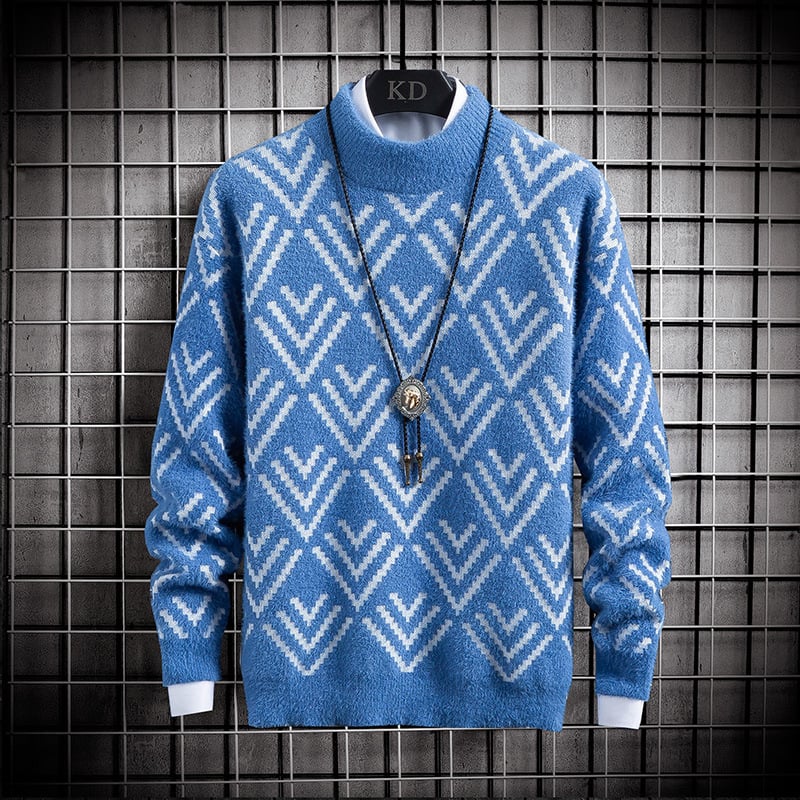 Men’s Faux Mink Half Turtleneck Knit Sweater – Soft Fitted Long Sleeve Pullover, 3 Colors, M–3XL