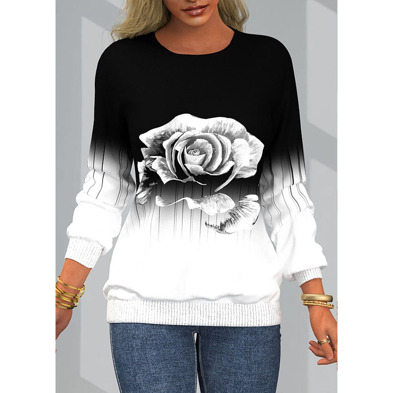Women’s Digital Print Raglan Sleeve Sweater – Loose-Fit Round Neck Printed Pullover, 3 Colors, S–3XL