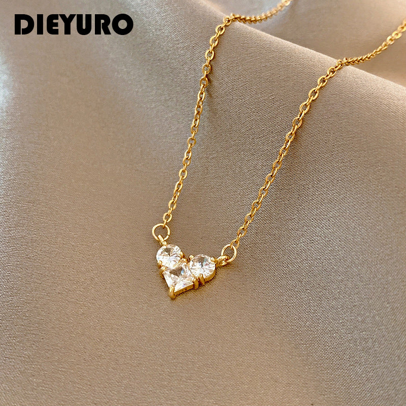 Gold Zircon Heart Necklace – Minimalist Titanium Steel Women’s Jewelry