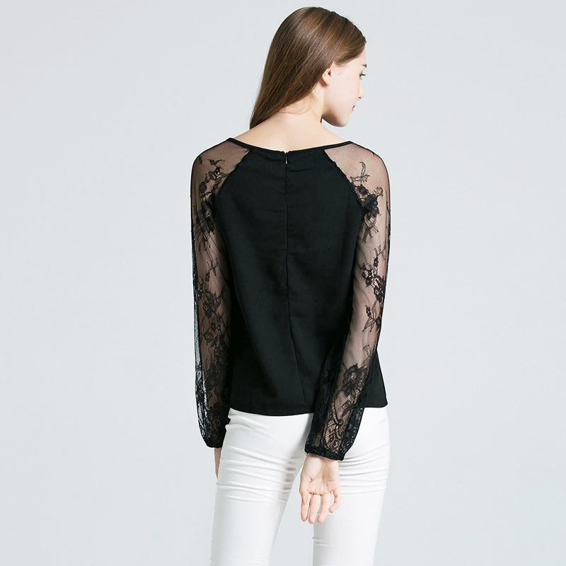 Lace Hollow Long Sleeve T-Shirt for Women (Loose Fit)