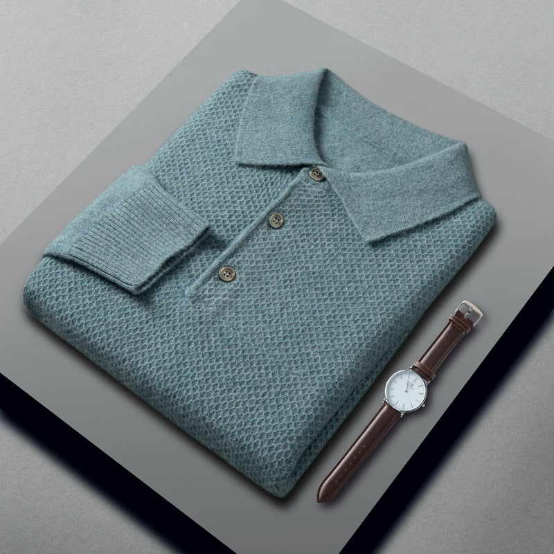 Men’s Luxury Cashmere Knitted Polo Collar Shirt – Soft Warm Winter Knit Top, S–3XL