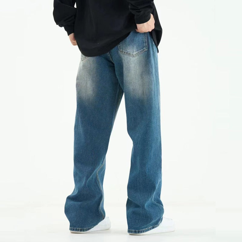 Loose Oversized Straight Washed Denim Jeans – Cotton Mid-Waist Relaxed Blue Jeans, M–2XL