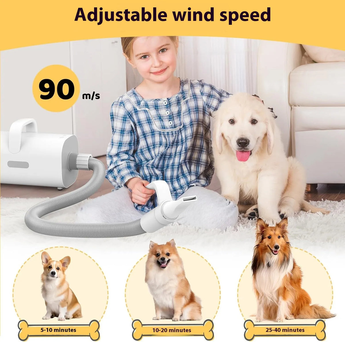 Smart Negative Ion Pet Hair Dryer – Powerful Anti-Frizz Dog & Cat Grooming Blower