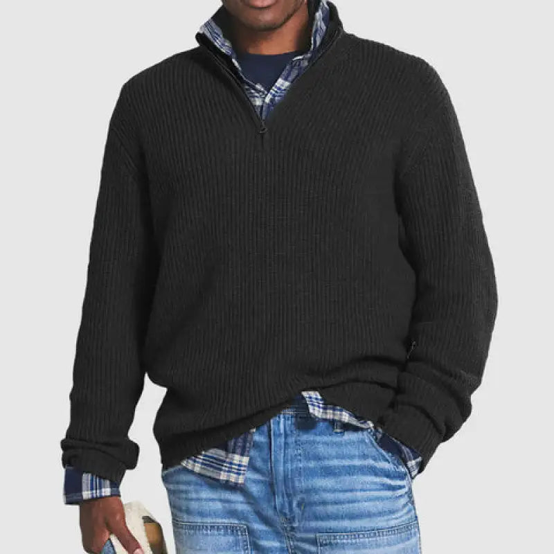 Men’s Loose Zip Stand-Collar Sweater – Casual Knit Pullover – USA