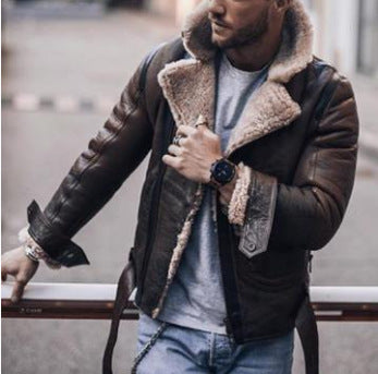 Men’s Street Style Faux Fur Jacket – Bold Zipper Casual Fashion Jacket