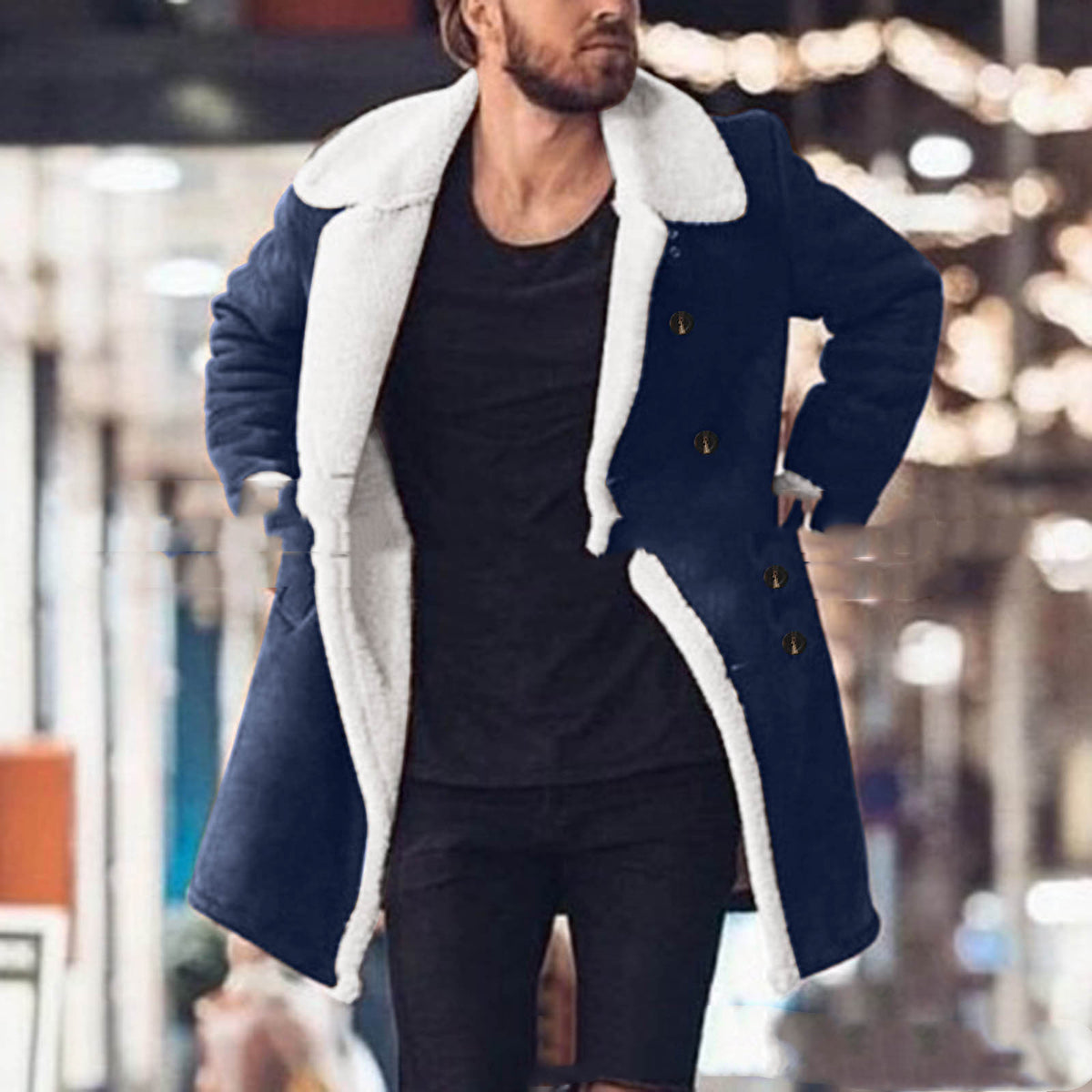 Men’s Polar Fleece Composite Suede Jacket – Double-Breasted Lapel Warm Casual Coat, 3 Colors, M–3XL