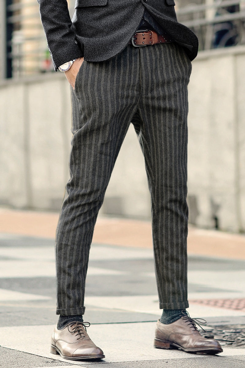 Men’s Striped Cropped Casual Pants – Modern Ankle-Length Trousers