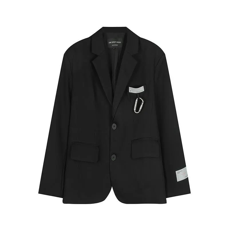 Men’s Black Loose Fit Suit Blazer – Casual Single-Breasted Streetwear Jacket, S–XXL