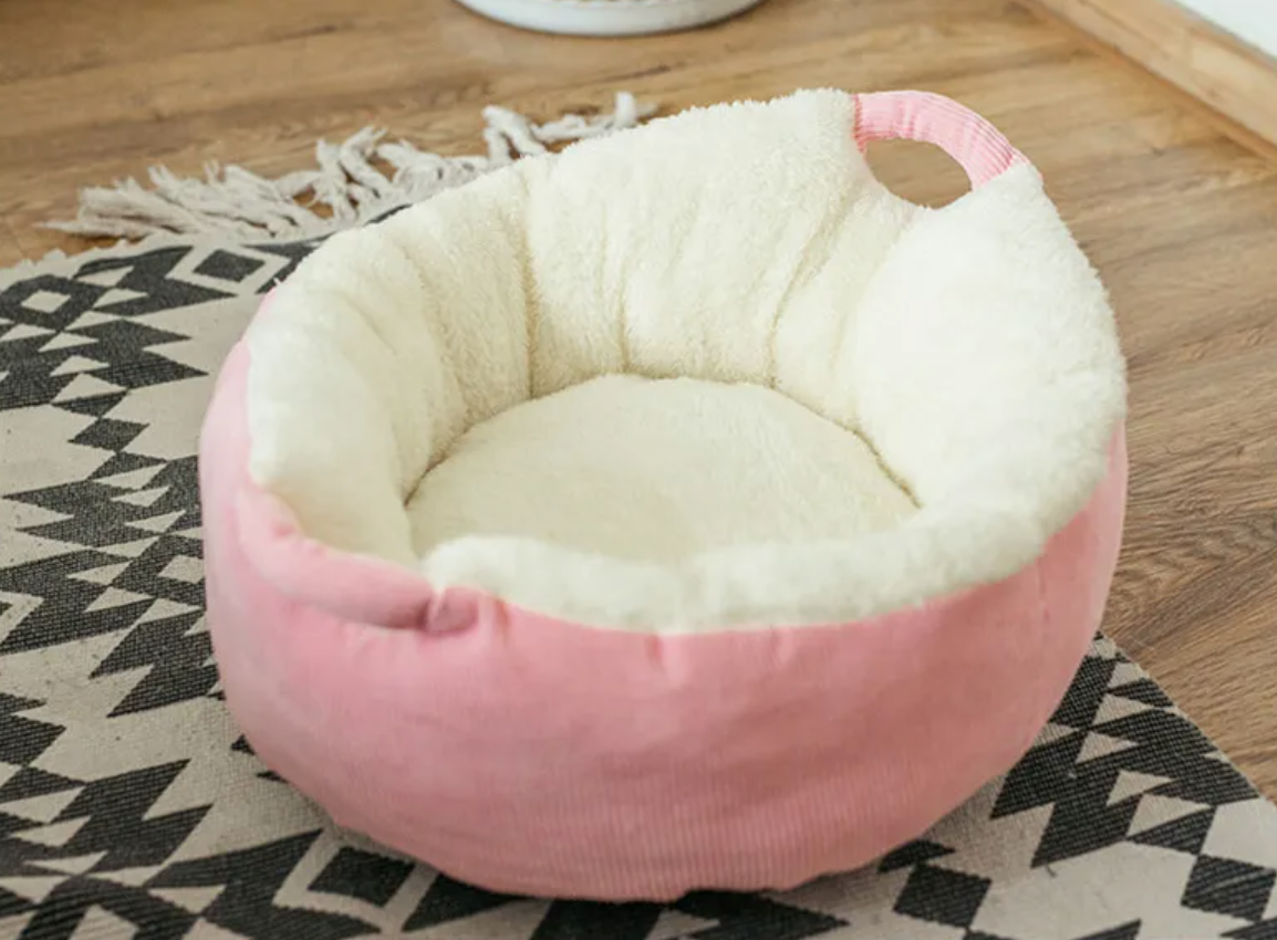 Plush Pet Nest Bed – Soft Suede & Velvet Cozy Bed for Cats & Small Dogs