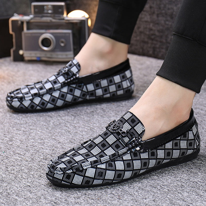 Men’s Checkered Slip-On Loafers – Casual Driving Shoes